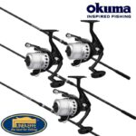 COMBO 3 CAÑAS LINEAFFE FREECARP 12 PIES 3LB+ 3 CARRETE OKUMA ELECTRON 165