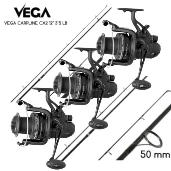 COMBO 3 CAÑA VEGA CARPLINE+ 3 CARRETE CINNETIC